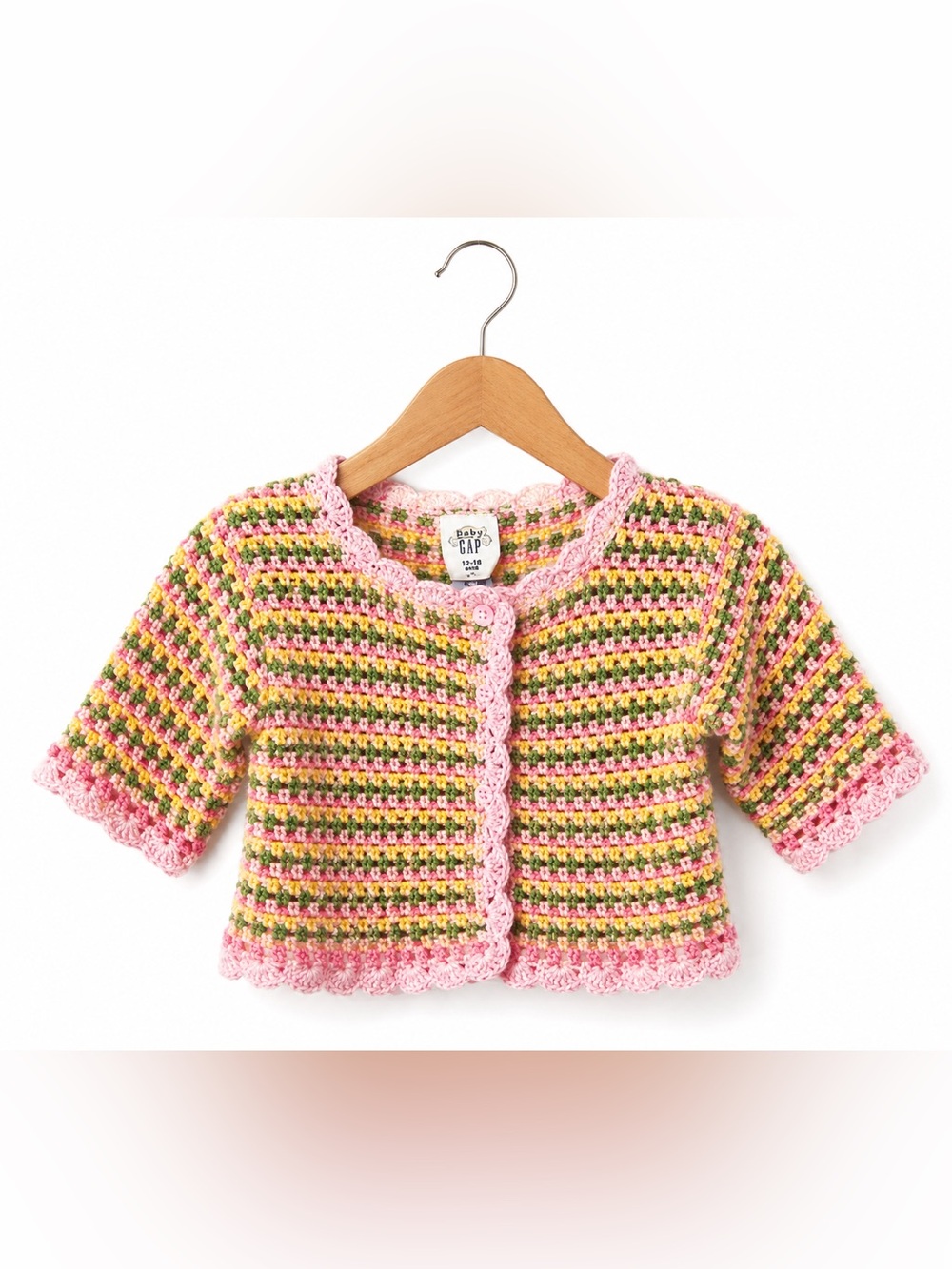 Vintage GAP Kids Crochet Cardigan Sweater 3T Cottagecore Boho Pastel Knit Top